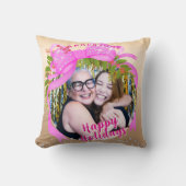 キラキラ輝くピンクリボンクリスマスフォト金ゴールド クッション (正面)