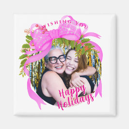 キラキラ輝くピンクリボンクリスマスホワイト マグネット