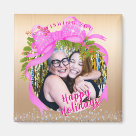 キラキラ輝くピンクリボンクリスマス金ゴールド マグネット