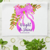 キラキラ輝くピンクリボンクリスマス キッチンタオル (折り畳み)