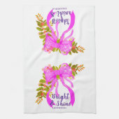 キラキラ輝くピンクリボンクリスマス キッチンタオル (縦)