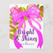 キラキラ輝くピンクリボンクリスマス ポストカード (正面)