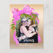 キラキラ輝くピンクリボンフォトクリスマス金ゴールド ポストカード (正面)