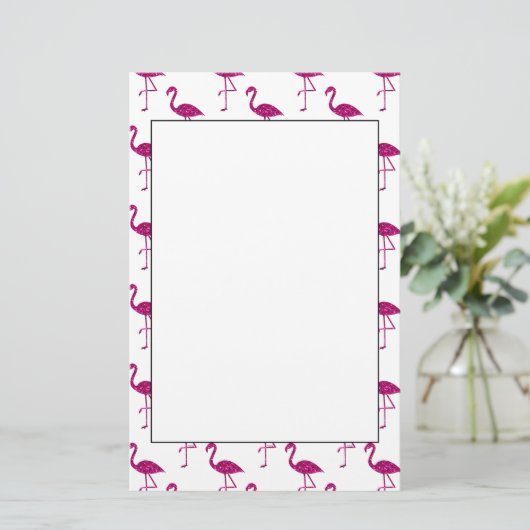 キラキラ輝くフラミンゴピンクグリッターのキラキラ模様 便箋 (スタンド正面)