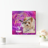 キラキラ輝くペット犬の写真マンジェンタ スクエア壁時計 (ホーム)