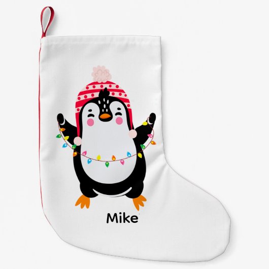 キラキラ輝くペンギン スモールクリスマスストッキング (正面)