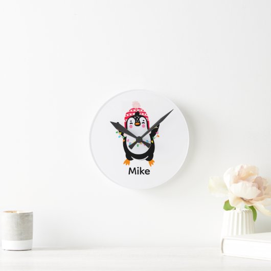 キラキラ輝くペンギン ラウンド壁時計 (ホーム)