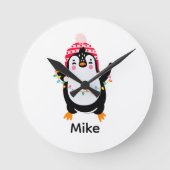 キラキラ輝くペンギン ラウンド壁時計 (正面)