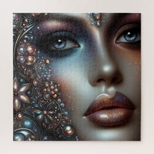 キラキラ輝くメイクアップと宝石の女性 ジグソーパズル (縦)