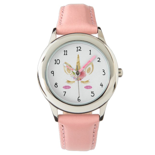 キラキラ輝くユニコーンの頭 腕時計 (正面)