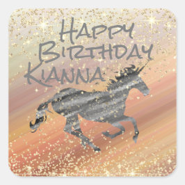 キラキラ輝くユニコーンパーソナライズされた誕生日 スクエアシール