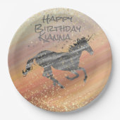キラキラ輝くユニコーン誕生日 パーソナライズされた ペーパープレート (正面)