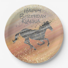 キラキラ輝くユニコーン誕生日 パーソナライズされた ペーパープレート