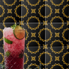 キラキラ輝くラグジュアリーエレガント金ゴールド&ブラックパターン タイル