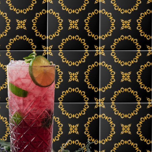 キラキラ輝くラグジュアリーエレガント金ゴールド&ブラックパターン タイル