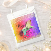 キラキラ輝くレインボーユニコーン誕生日 パーソナライズされた フェイバーバッグ (クリップ留めされた状態)