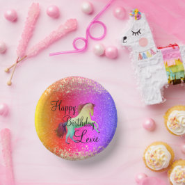 キラキラ輝くレインボーユニコーン誕生日 ペーパーボウル