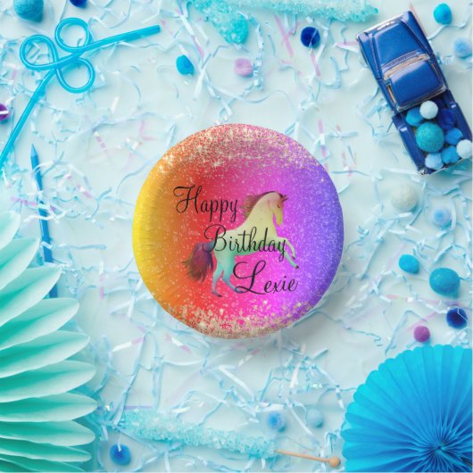 キラキラ輝くレインボーユニコーン誕生日 ペーパーボウル (パーティー)