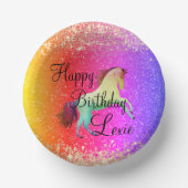 キラキラ輝くレインボーユニコーン誕生日 ペーパーボウル (正面)