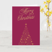 キラキラ輝く光の金ゴールドのクリスマスツリー カード (黄色い花)