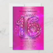 キラキラ輝く宝石と輝くピンクのシックな甘い16 招待状 (正面)