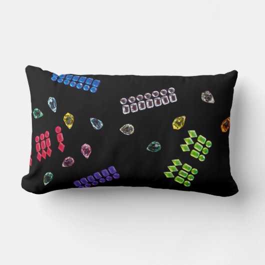 キラキラ輝く宝石ライン石の明るい抽象芸術ブラック ランバークッション (正面)