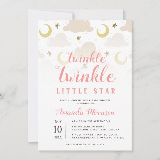 キラキラ輝く小さな星の女の子の赤ちゃんシャワーの招待状 招待状 (正面)