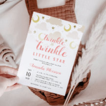 キラキラ輝く小さな星の女の子の赤ちゃんシャワーの招待状
