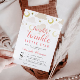 キラキラ輝く小さな星の女の子の赤ちゃんシャワーの招待状 招待状