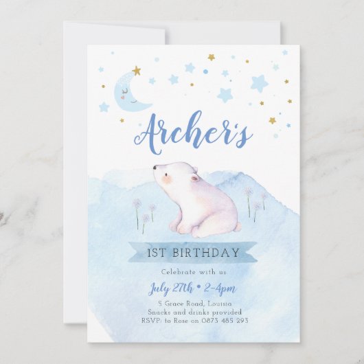 キラキラ輝く小さな星の最初の誕生日 招待状 (正面)