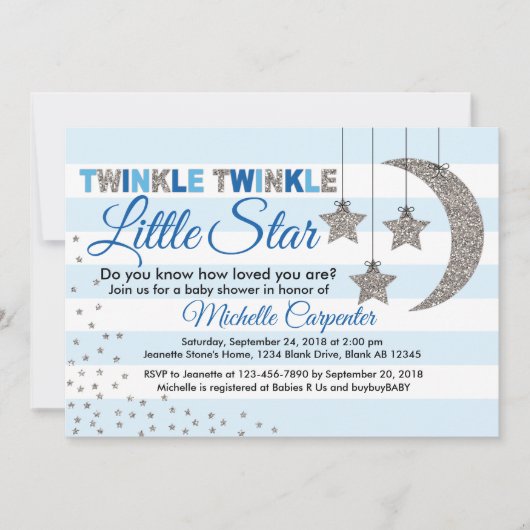 キラキラ輝く小さな星の赤ちゃんシャワーの男の子への招待 招待状 (正面)