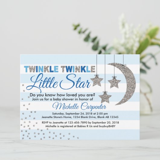 キラキラ輝く小さな星の赤ちゃんシャワーの男の子への招待 招待状 (スタンド正面)