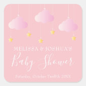 キラキラ輝く小さな星の赤ちゃんシャワーソフトピンク スクエアシール (正面)