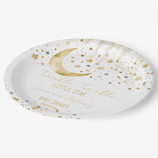 キラキラ輝く小さな星の赤ちゃんシャワーテンプレート ペーパープレート (アングル)