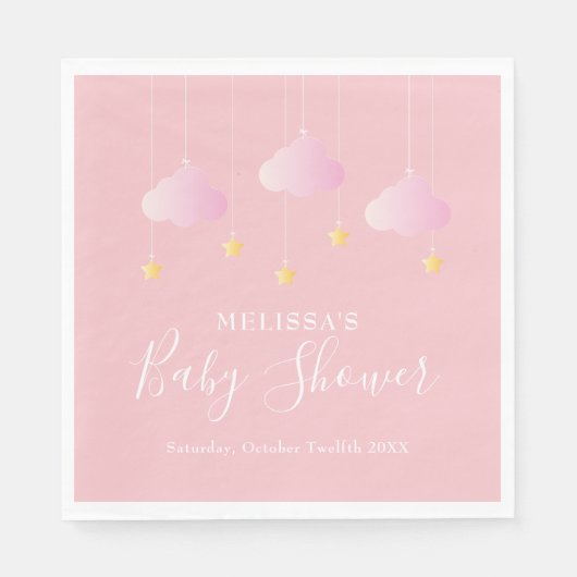 キラキラ輝く小さな星の赤ちゃん女の子シャワーピンク スタンダードランチョンナプキン (正面)