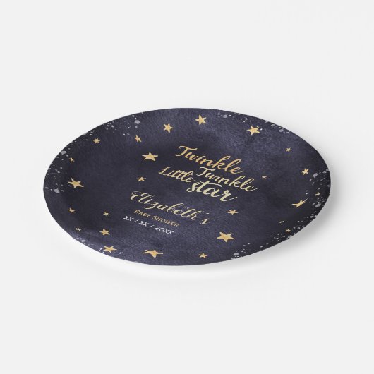 キラキラ輝く小さな星の赤ちゃん男女兼用シャワー ペーパープレート (アングル)