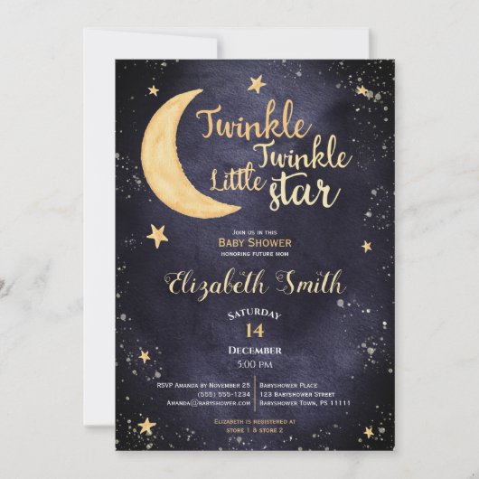 キラキラ輝く小さな星の赤ちゃん男女兼用シャワー 招待状 (正面)