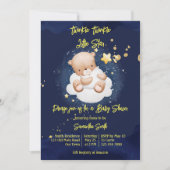 キラキラ輝く小さな星テディベア赤ちゃんシャワー 招待状 (正面)