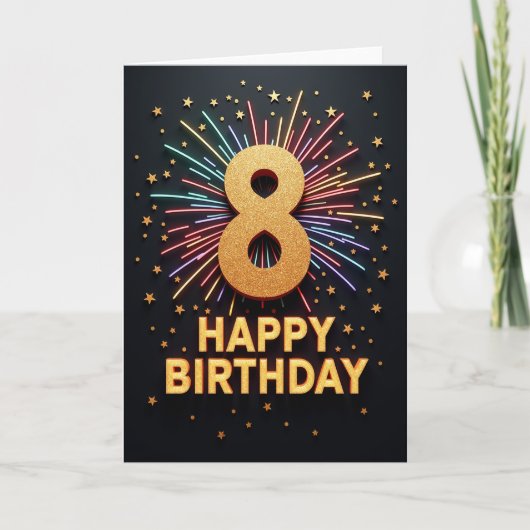 キラキラ輝く数字の8歳の誕生日カード カード (正面)