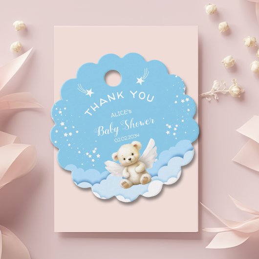 キラキラ輝く星とエンジェルテディベア赤ちゃんブルー フェイバータグ