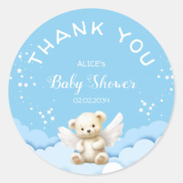 キラキラ輝く星とエンジェルテディベア赤ちゃんブルー ラウンドシール