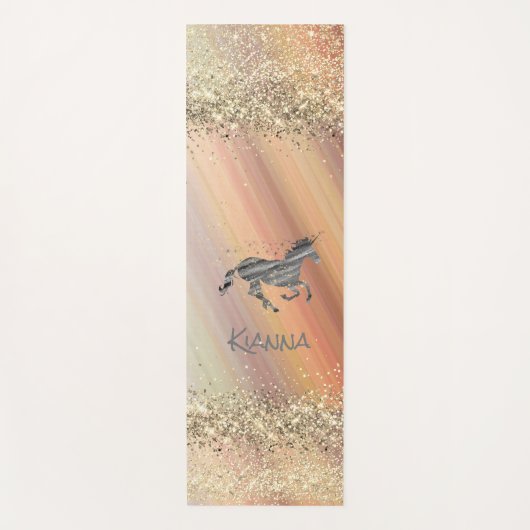 キラキラ輝く星のユニコーンパーソナライズされた ヨガマット (正面)