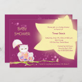 キラキラ輝く星の下のフクロベビーシャワー 招待状 (正面/裏面)