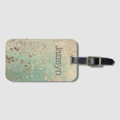 キラキラ輝く星の塵が海の緑にパーソナライズされた ラゲッジタグ (正面横)