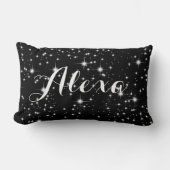 キラキラ輝く星をブラック ランバークッション (正面)
