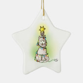 キラキラ輝く星を持つクリスマスツリー猫とマウス セラミックオーナメント (右)