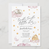 キラキラ輝く星黄色いピンクの女の子のベビーシャワー 招待状 (正面)