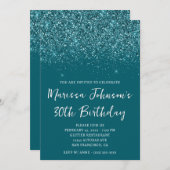 キラキラ輝く暗いティール(緑がかった色)30歳の誕生日 招待状 (正面/裏面)