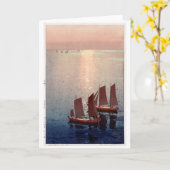 キラキラ輝く海、吉田博、ウッドカット カード (黄色い花)