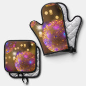 キラキラ輝く球体 – 目まいがするディスプレイ 鍋つかみ&鍋敷きセット (正面/裏面)